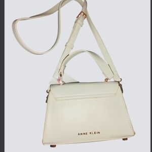 Cream Textured Leather Crossbody Bag with Gold Hardware